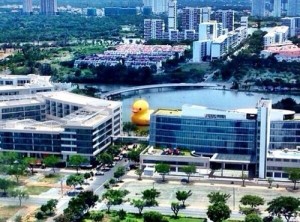 Chú vịt vàng đã đến Hồ Bán Nguyệt, Q.7, TP.HCM