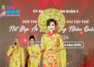 Hoa hậu Phong Lan nổi bật trong bộ áo dài truyền thống của NTK Tuấn Hải