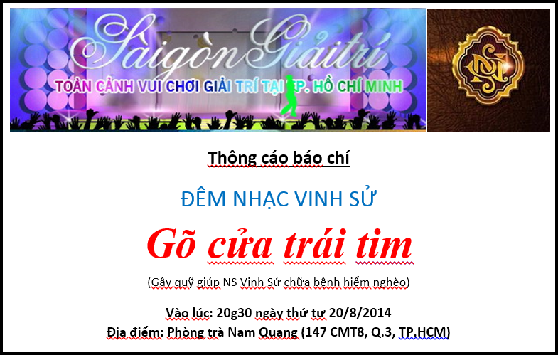 Thông cáo báo chí - Đêm nhạc Vinh Sử "Gõ cửa trái tim"