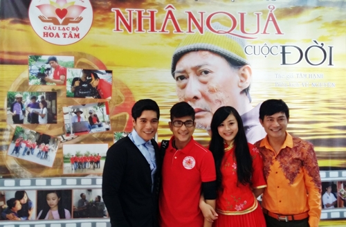 Các diễn viên, ca sĩ tham gia Phim Nhân quả cuộc đời (từ trái sang): Công Danh, Hoàng Đăng Khoa, Thiêng Nhi, Lâm Bảo Phi