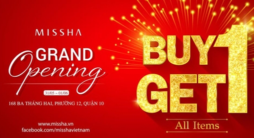 Mỹ phẩm Missha khuyến mãi mua 1 tặng 1 dịp khai trương showoom mới