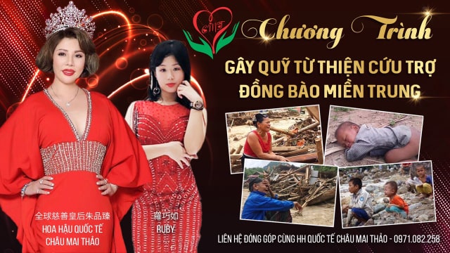 Hoa hậu Châu Mai Thảo và con gái làm poster kêu gọi cộng đồng chung tay cứu giúp các gia đình nạn nhân