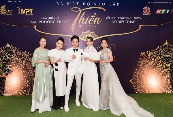 Doanh nhân Võ Diệu Thảo, NTK Mai Phương Trang và ca sĩ Quách Tuấn Du tại buổi họp báo ra mắt bộ sưu tập Thiền