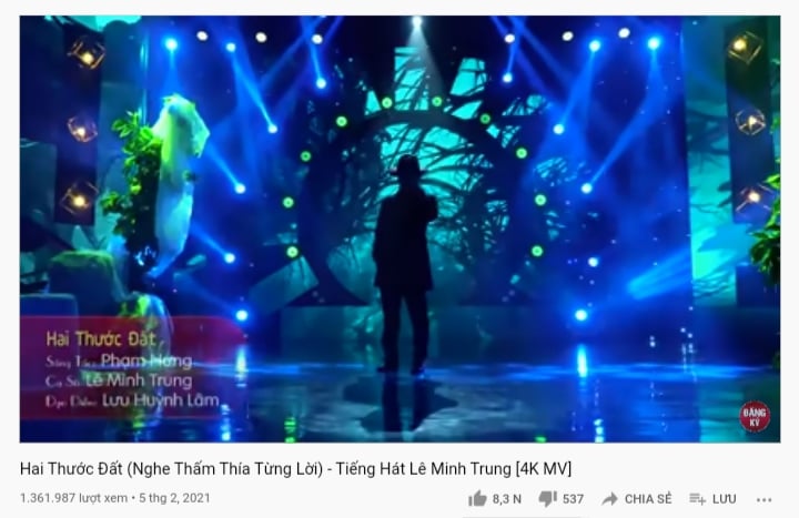 MV Hai Thước Đất của Phạm Hưng do Lê Minh Trung thể hiện đã vượt mốc 1 triệu view