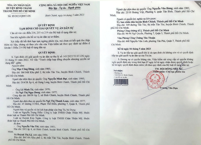 Quyết định “tạm đình chỉ giải quyết vụ án” do thẩm phán Trương Văn Dựa ký